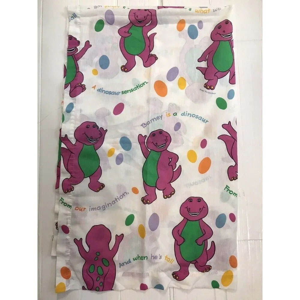 Vintage 1992 Barney Dinosaur Toddler Lot Two Bed Sheet Flat USA Made 90's